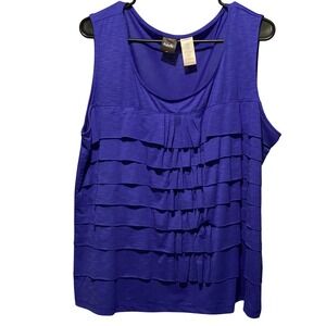 Rafaella Women Royal Blue Tiered Ruffle Front Sleeveless Knit Top XL Scoop Neck